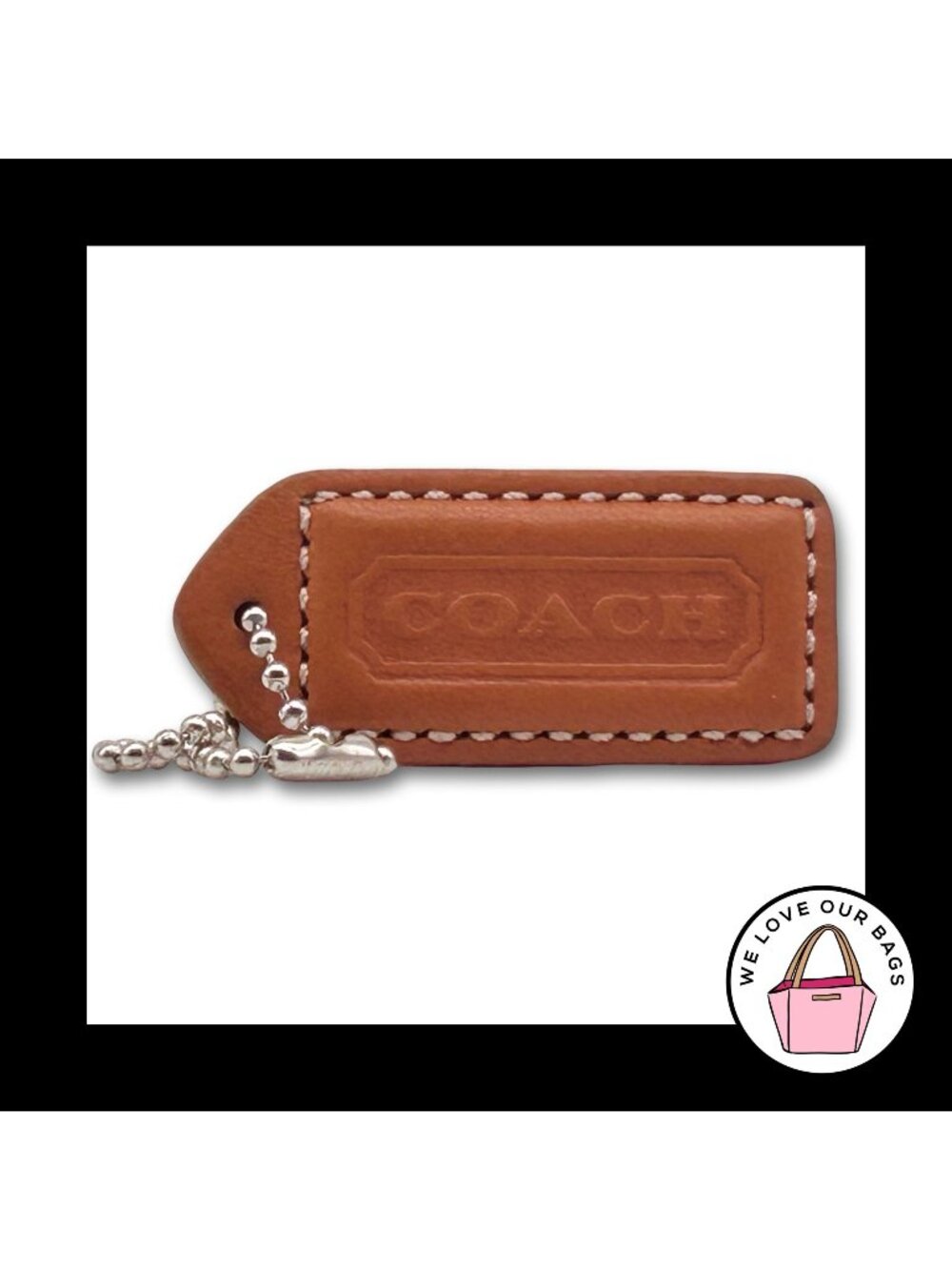 New 2" Y2K VINTAGE COACH Saddle Brown Leather Fob Bag Charm Keychain Hang Tag